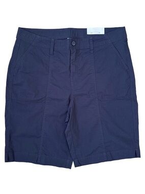 NWT Chico’s Fly Front Poplin Bermuda Shorts Dark Blue Size 14 Coastal Cool